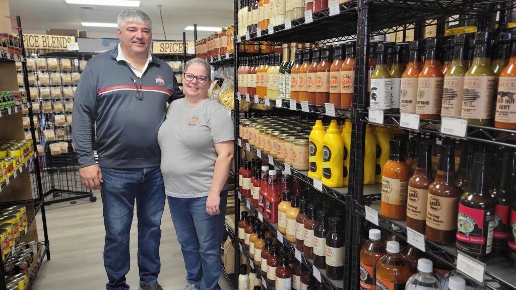 Jay and Gwynne Marks are pictured inside their store, the Marks Trading Company, at 220 N. Main St. The store opened in 2022 and has been gradually expanding into a full-service grocery store with a focus on local and regional food.