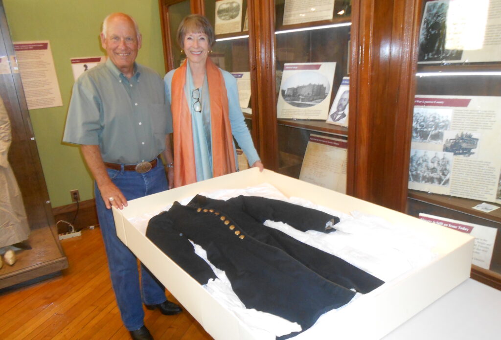 David and Joyce Hunsaker of Baker City, Oregon, traveled to Adrian in September to deliver the Civil War uniform of Dover Township resident Ludlum C. Drake to the Lenawee County Historical Museum.